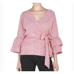 BeachLunchLounge Arianna Red & White Striped Faux Wrap Top